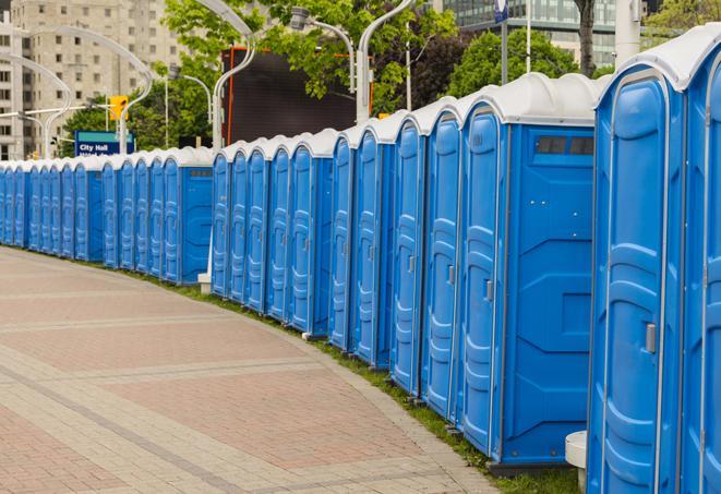 a row of portable restrooms set up for a special event, providing guests with a comfortable and sanitary option in Fairfield MT